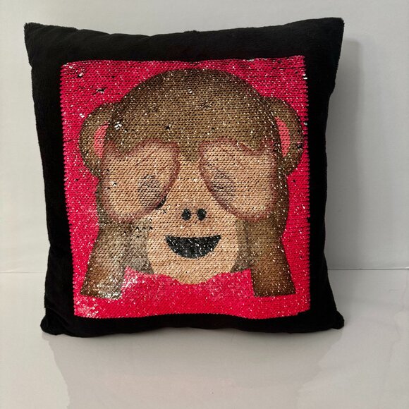 Monkey Emoji Pals Throw Pillow 16x16" Cushion Mermaid Sequins Reversible Magic - Picture 1 of 7
